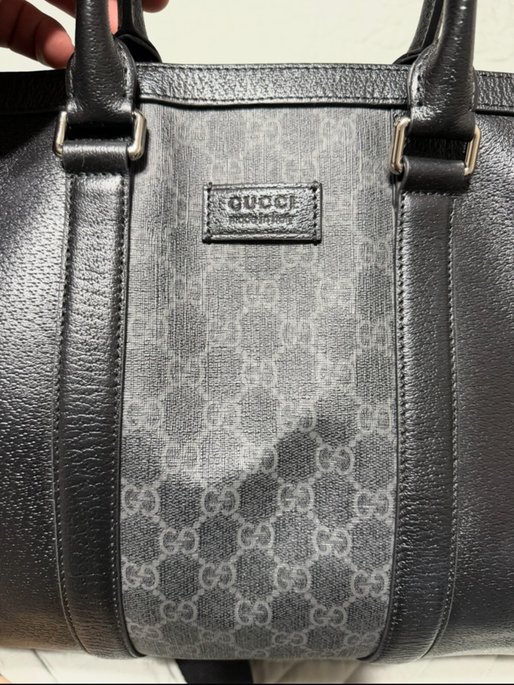 Gucci Black GG Monogram Leather Briefcase Tote